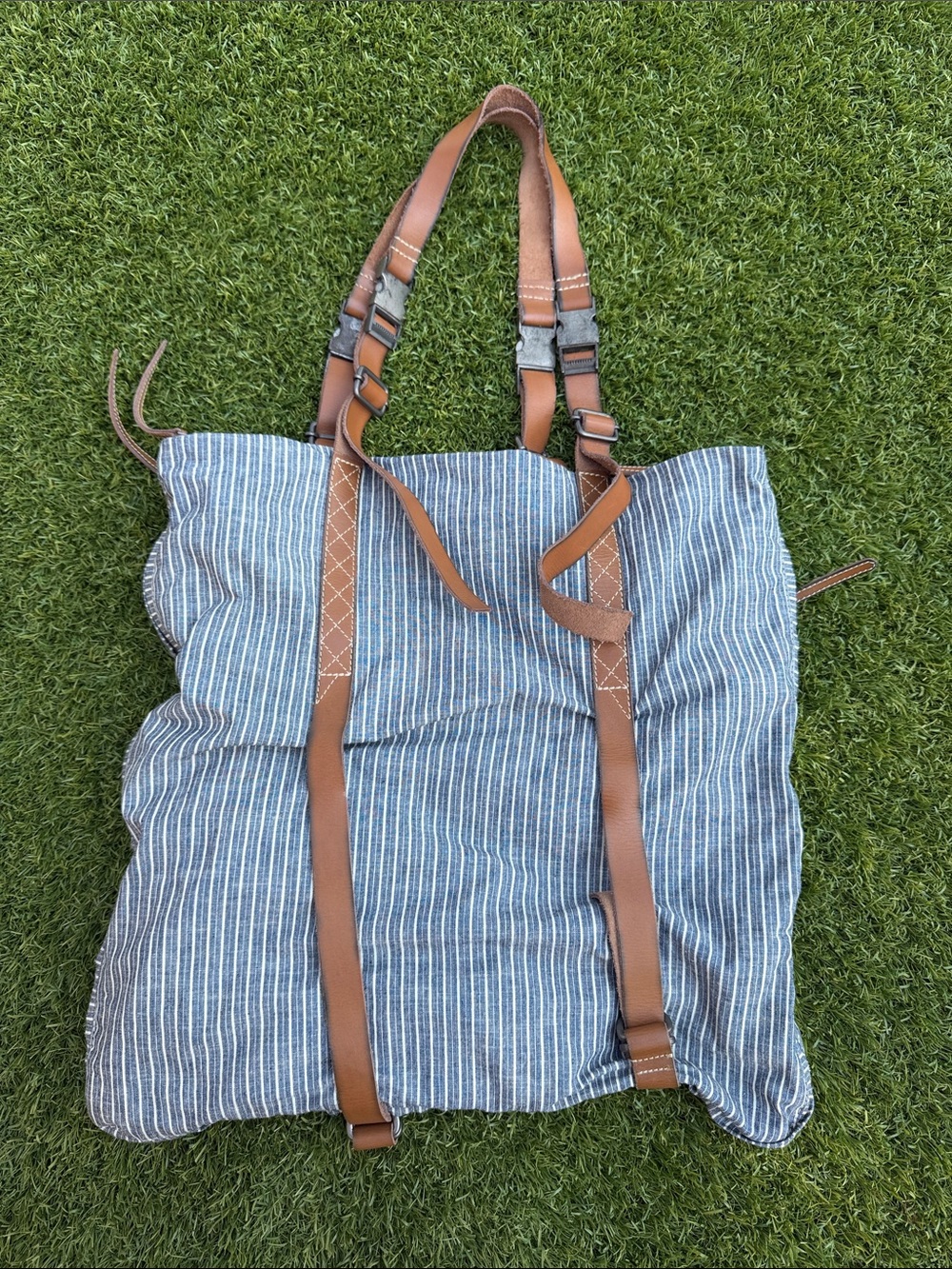 Diesel Blue and Brown Striped Canvas Tote